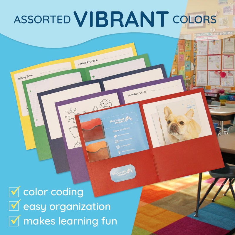 Blue Summit Supplies 25 Pack Paper Two Pocket Folders Bulk, 2 Pocket Folders Bulk, Designed for Office and Classroom Use, Assorted 5 Colors - Image 4